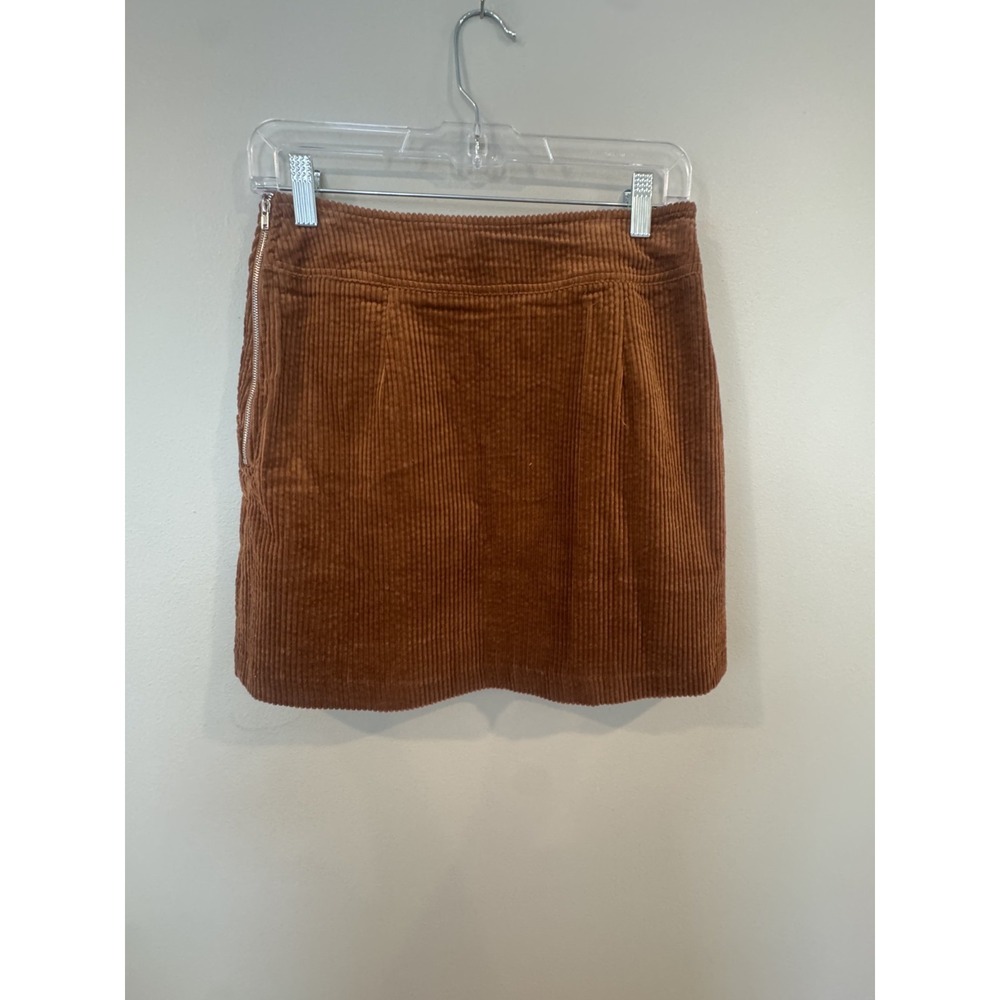 Line & Dot Womens Brown Solid Corduroy Skirt Front Pleat Side Zip Small NEW